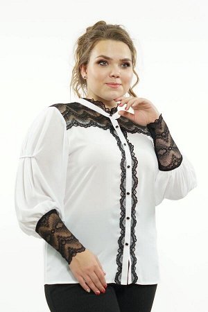 Блузка белая с черным кружевом