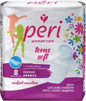 PERI Гигиенические прокладки для девочек "Teens Soft Normal" хлопок 8 шт