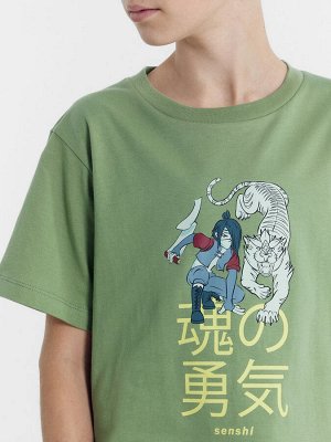 Футболка для мальчиков зеленая с печатью