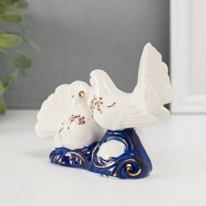 Фигурка керамика «2 голубка», кобальт, стразы, 9.2x12x6 см