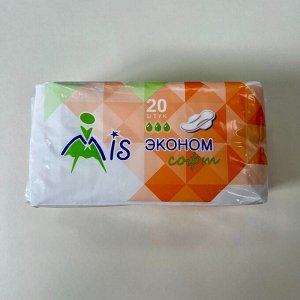 Большая упаковка! Прокладки гигиенические МиС Комфорт Эконом Софт с суперабсорбентом, 3 капли (длина 215мм), 20 штук в индивидуальной упаковке