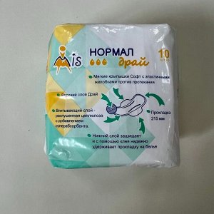 Прокладки гигиенические МиС Комфорт Нормал Драй с суперабсорбентом, 3 капли (длина 215мм), 10 штук в индивидуальной упаковке