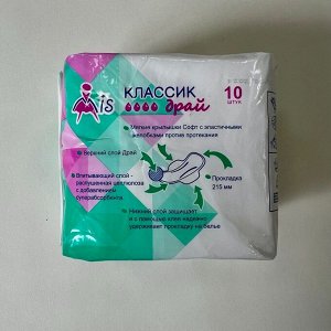 MiS Прокладки Классик Драй с суперабсорбентом 4 капли (215мм), 10 шт