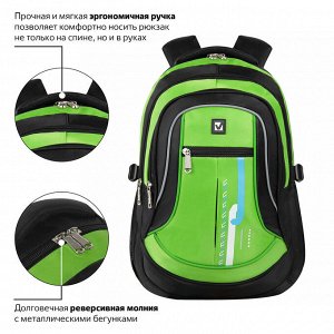 Рюкзак BRAUBERG HIGH SCHOOL универсальный, 3 отделения, Лайм, черный/салатовый, 46х31х18 см, 225524