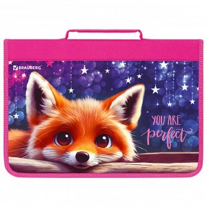 Папка на молнии BRAUBERG А4 с ручкой, с органайзером, 1 отделение, Cute fox, 272217