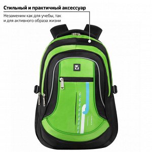 Рюкзак BRAUBERG HIGH SCHOOL универсальный, 3 отделения, Лайм, черный/салатовый, 46х31х18 см, 225524