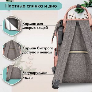 Рюкзак для мамы BRAUBERG MOMMY с ковриком, крепления на коляску, термокар,сер/роз.,40x26x17см,270821