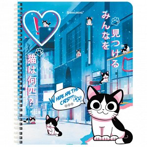 Тетрадь 80л, А5, КЛЕТКА, BRAUBERG гребень, клетка, обложка картон, Anime Cats (микс в спайке), 1 шт, 404415