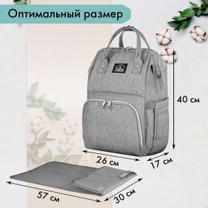 Рюкзак для мамы BRAUBERG MOMMY с ковриком, крепления на коляску, термокарманы, сер,40x26x17см,270819