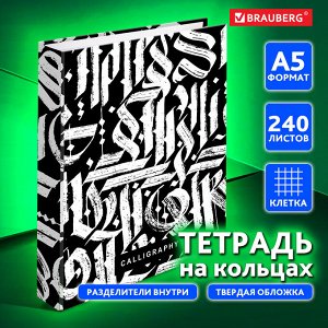Тетрадь на кольцах 240л, А5, 175х215мм, твердый картон, с разделителями, BRAUBERG, Calligraphy,404097