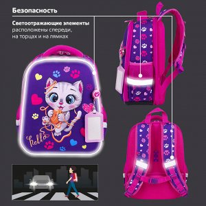 Ранец (портфель школьный) BRAUBERG FIT, 2 отделения, Playing kitty, 3D панель, 38х27х14 см, 270615