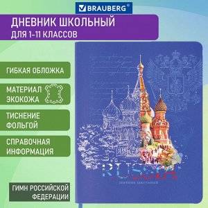Дневник школьный 1-11 класс 48л, кожзам (гибкая), печать, фольга, BRAUBERG, Россия, 106175