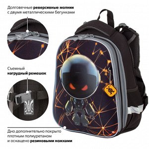 Ранец (портфель школьный) BRAUBERG PREMIUM, 2 отделения, с брелком, UFO, 38х29х16 см, 227815