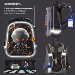 Ранец (портфель школьный) BRAUBERG PREMIUM, 2 отделения, с брелком, UFO, 38х29х16 см, 227815