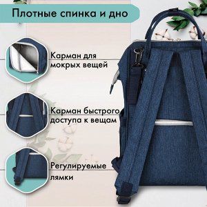 Рюкзак для мамы BRAUBERG MOMMY с ковриком, крепления на коляску, термокарманы, син,40x26x17см,270820