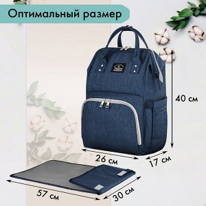 Рюкзак для мамы BRAUBERG MOMMY с ковриком, крепления на коляску, термокарманы, син,40x26x17см,270820