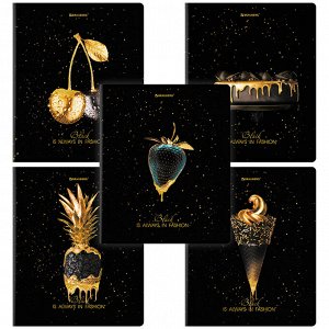 Тетрадь 48л., КЛЕТКА, А5BRAUBERG скоба, матовая ламинация, фольга, Black&Gold, 1 шт, 404370