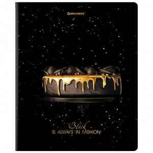 Тетрадь 48л., КЛЕТКА, А5BRAUBERG скоба, матовая ламинация, фольга, Black&Gold, 1 шт, 404370