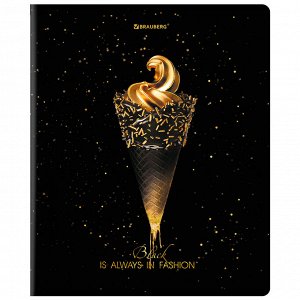 Тетрадь 48л., КЛЕТКА, А5BRAUBERG скоба, матовая ламинация, фольга, Black&Gold, 1 шт, 404370