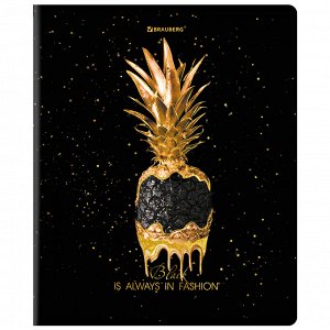 Тетрадь 48л., КЛЕТКА, А5BRAUBERG скоба, матовая ламинация, фольга, Black&Gold, 1 шт, 404370