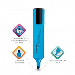 Текстовыделитель BRAUBERG "ORIGINAL NEON", ГОЛУБОЙ, линия 1-5 мм, 152214