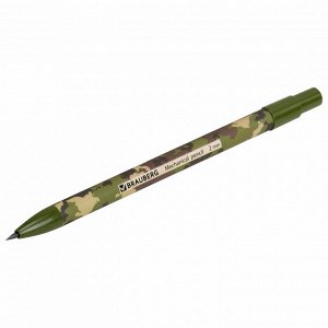 Карандаш механический цанговый 2 мм, BRAUBERG PRINT MILITARY, точилка, корпус ассорти, 1 шт, 181962