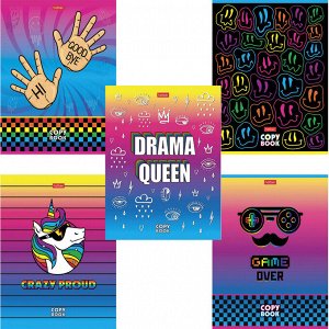 Тетрадь 48л., КЛЕТКА, А5HATBER скоба, обложка картон, CrazyColor, 1 шт,48Т5В1