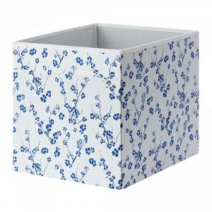 ДРЁНА Коробка, белый, синий с цветочным орнаментом