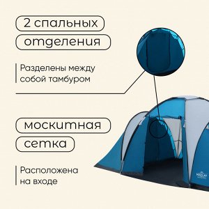 Палатка туристическая 6-местная maclay VOCATION EXTRA 6, 460x335x185 см, кемпинговая, двухслойная, с тамбуром, голубая