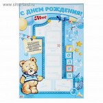 Плакат 1 годик цифра 1 для мальчика 60 х 40 см