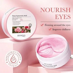 Патчи для кожи вокруг глаз BioAqua Rose Hyaluronic Acid. Экстракт Розы и Гиалуроновая Кислота. Экстракт Розы-Оживляет и освежает уставшую кожу. Гиалуроновая кислота- удерживает влагу. 80гр/60шт/30пар
