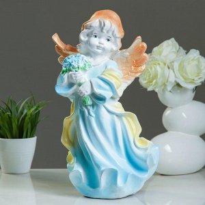 Статуэтка "Ангел в платье с букетом" бело-голубой