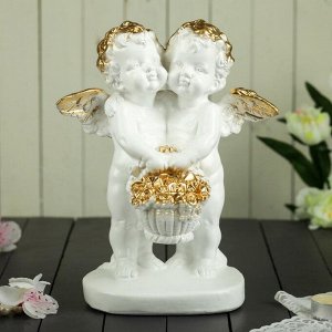 Статуэтка "Пара ангелов с корзиной цветов", золотой
