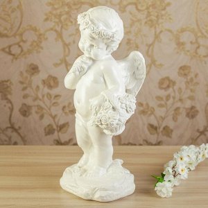 Статуэтка "Ангел девочка с корзиной" белый, 48 см