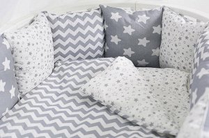 Бортик подушками в детскую кроватку Звезда серый