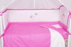 Набор в кроватку с вышивкой 7 пред. Мишка с бабочкой розовый