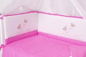 Набор в кроватку с вышивкой 7 пред. Мишка с бабочкой розовый