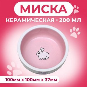 Миска керамическая для кроликов 200 мл 10 х 3,7 см, бело-розовая