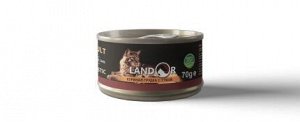 LANDOR  дополнительное питание для кошек "Куриная грудка с уткой" 70г. (ламистер).