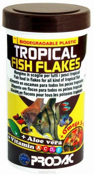 Prodac  TROPICAL  FISH  FLAKES  100мл. (банка)комплекс. корм обогащен экстрактом алое вера (хлопья).