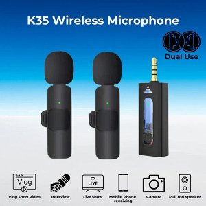 NEW ! Мини микрофон петличный для девайсов беспроводной Wireless Microphone AUX 3.5 Jack петличка c двумя микрофонами черный