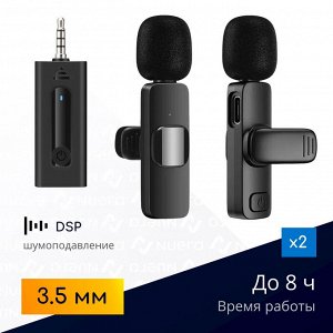 NEW ! Мини микрофон петличный для девайсов беспроводной Wireless Microphone AUX 3.5 Jack петличка c двумя микрофонами черный