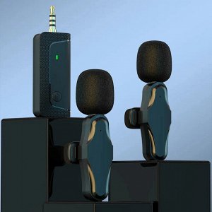 NEW ! Мини микрофон петличный для девайсов беспроводной Wireless Microphone AUX 3.5 Jack петличка c двумя микрофонами черный