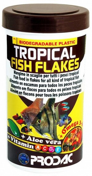 Prodac  TROPICAL  FISH  FLAKES  250мл. (банка)комплекс. корм обогащен экстрактом алое вера (хлопья).