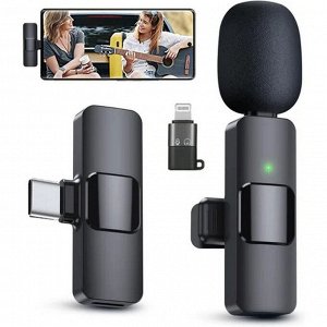 NEW ! Мини микрофон петличный для девайсов беспроводной Wireless Microphone Android + iOS переходник петличка черный