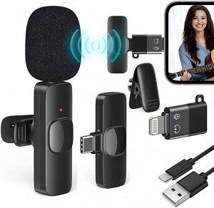 NEW ! Мини микрофон петличный для девайсов беспроводной Wireless Microphone Android + iOS переходник петличка черный