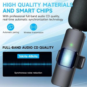 NEW ! Мини микрофон петличный для девайсов беспроводной Wireless Microphone Android + iOS переходник петличка черный