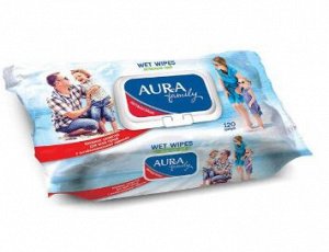 Влажные салфетки для всей семьи с антибакт.эффектом Family 120шт. с крышкой "AURA"