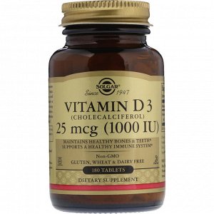 Витамин D3, 1000 МЕ, 180 таблеток