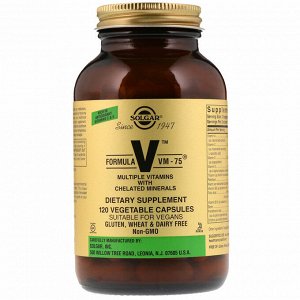 Формула V, VM-75, мультивитамины и хелатные формы минералов, 120 капсул